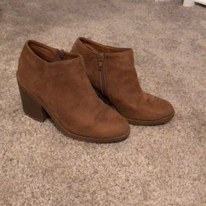 Tan low heal booties